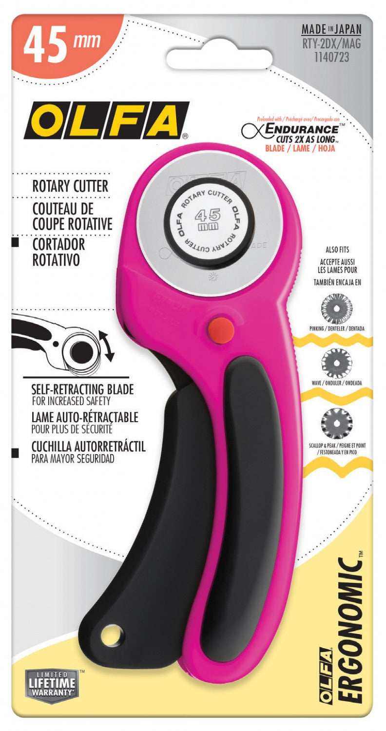 Olfa Ergonomic ✿ 45 mm Rotary Cutter ✿ Magenta