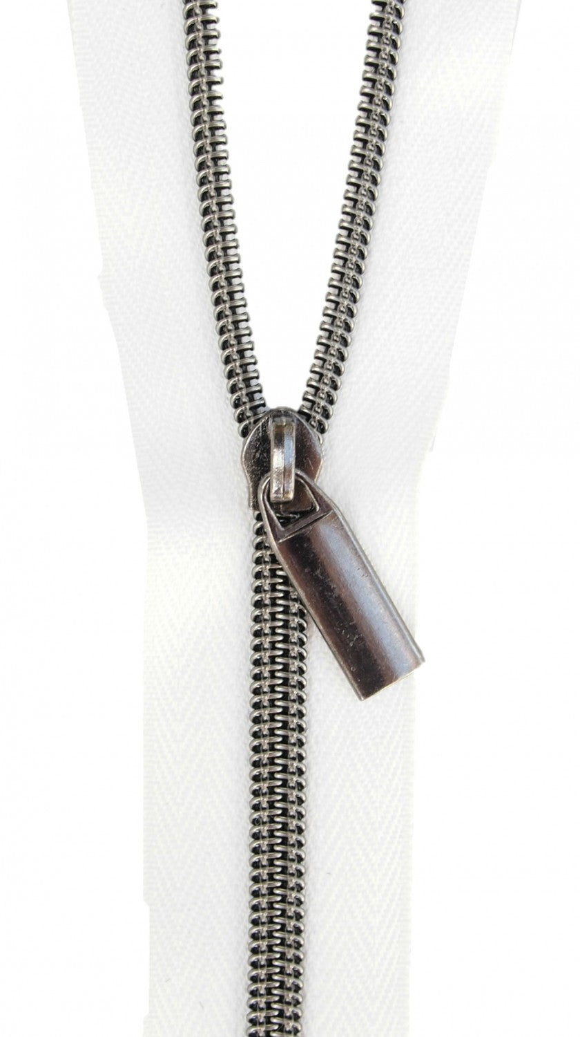 Zipper by the Yard #5 ✿ White & Gunmetal