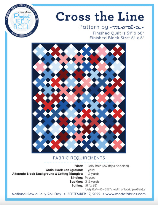 FREE ✿ Moda ✿ Project Jelly Roll 2022 ✿ Cross the Line Quilt Pattern