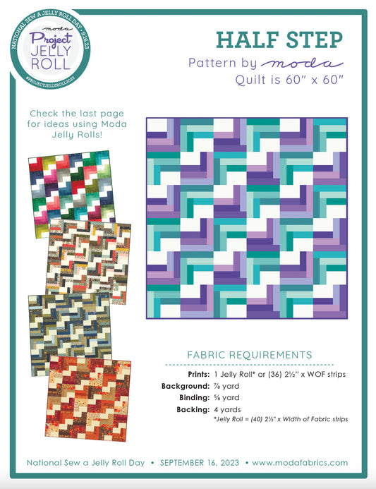 FREE ✿ Moda ✿ Project Jelly Roll 2023 ✿ Half Step Quilt Pattern