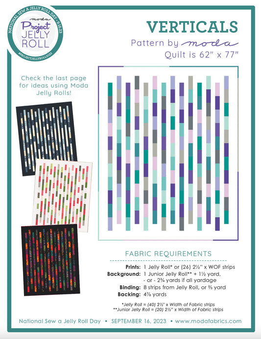 FREE ✿ Moda ✿ Project Jelly Roll 2023 ✿ Verticals Quilt Pattern